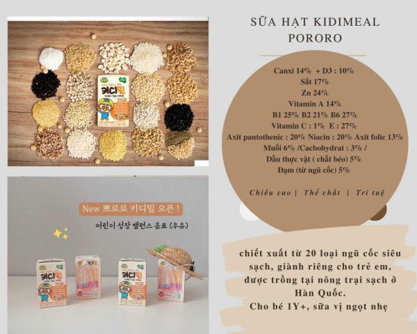 Sữa Hạt Pororo ngũ cốc Kidimeal Hàn Quốc cho Trẻ Từ 1 Tuổi