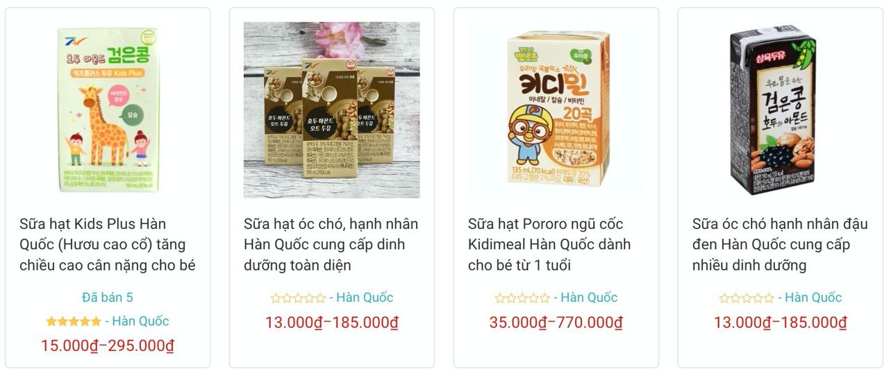 Các loại sữa hạt Hàn Quốc tại Mori Mart