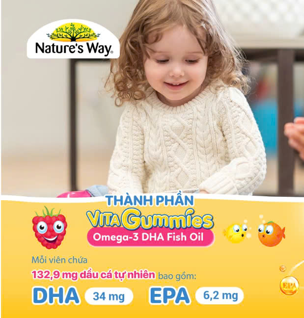 Nature's Way Kids Smart Vita Gummies Omega 3 bản Tem Phụ Nhập Khẩu và Bản Nội Địa Úc Không Tem